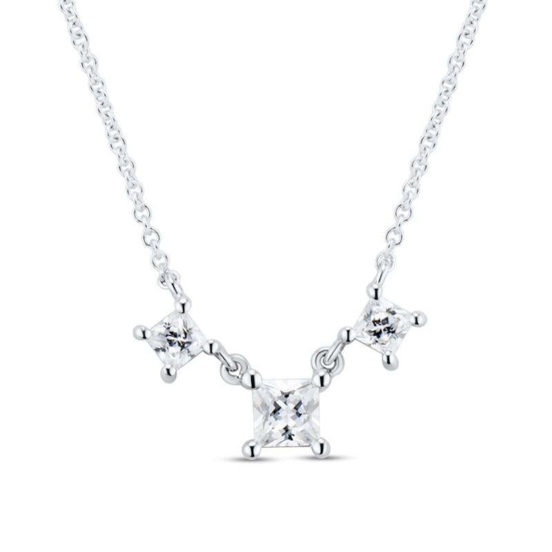 Main Image 1 of 1/2 CT. T.W. Princess-Cut Diamond Past Present Future® Trio Necklace in 10K White Gold