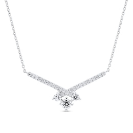 3/8 CT. T.W. Diamond Past Present Future® Crossover Necklace in 10K White Gold - 17&quot;