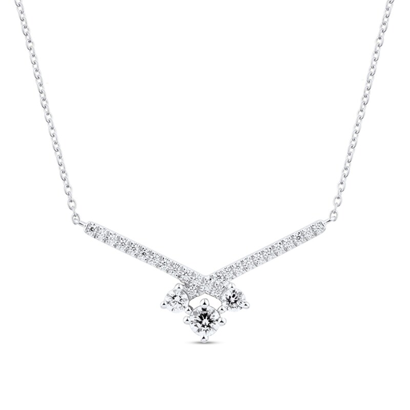 Main Image 1 of 3/8 CT. T.W. Diamond Past Present Future® Crossover Necklace in 10K White Gold - 17"