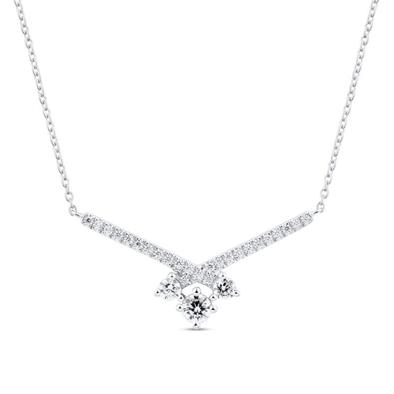 3/8 CT. T.W. Diamond Past Present Future® Crossover Necklace in 10K White Gold - 17"