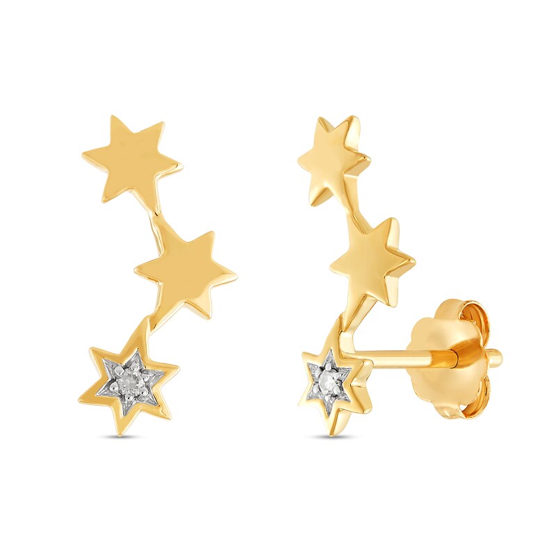Main Image 1 of Diamond Accent Solitaire Star Trio Crawler Earrings in 14K Gold