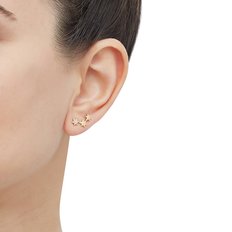 Main Image 2 of Diamond Accent Solitaire Star Trio Crawler Earrings in 14K Gold