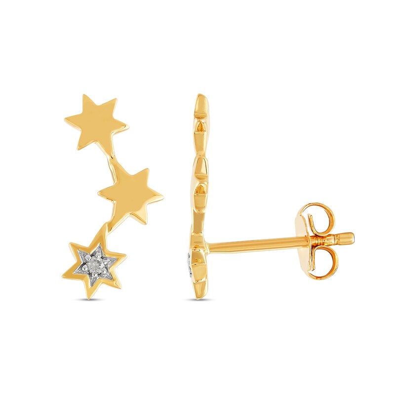 Main Image 3 of Diamond Accent Solitaire Star Trio Crawler Earrings in 14K Gold