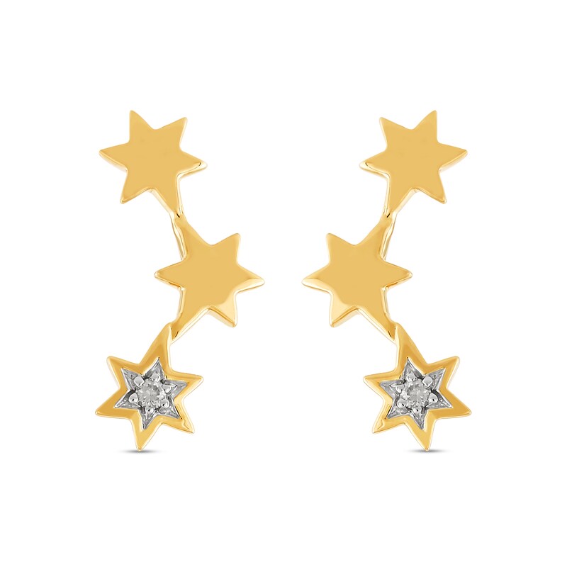 Main Image 4 of Diamond Accent Solitaire Star Trio Crawler Earrings in 14K Gold