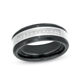 1/6 CT. T.W. Diamond Wedding Band in Stainless Steel and Black Ceramic – Size 10