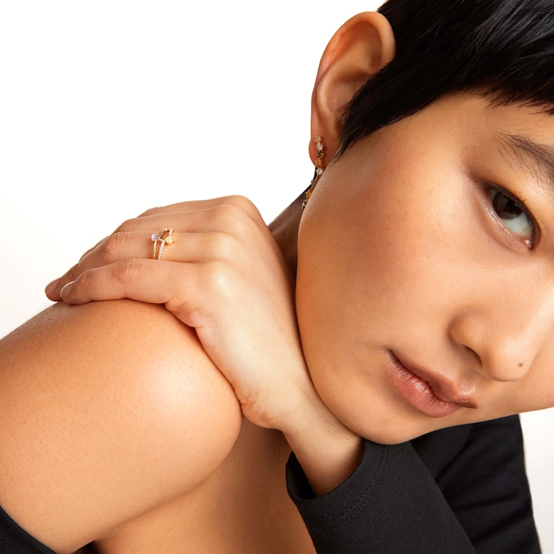 Main Image 7 of PDPAOLA™ at Zales Blue Labradorite and Multi-Color Cubic Zirconia Orbit Ring in Sterling Silver with 18K Gold Plate