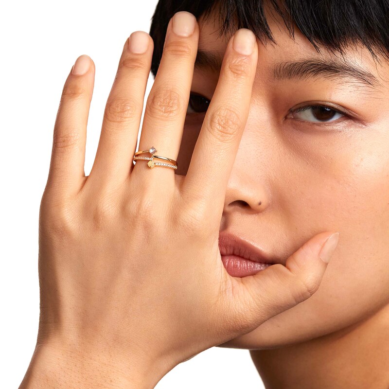 Main Image 8 of PDPAOLA™ at Zales Blue Labradorite and Multi-Color Cubic Zirconia Orbit Ring in Sterling Silver with 18K Gold Plate