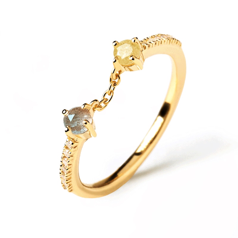 Main Image 1 of PDPAOLA™ at Zales Blue Labradorite and Multi-Color Cubic Zirconia Linked Ring in Sterling Silver with 18K Gold Plate