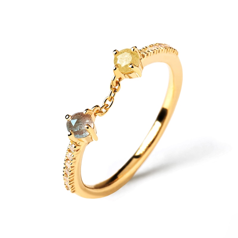Main Image 3 of PDPAOLA™ at Zales Blue Labradorite and Multi-Color Cubic Zirconia Linked Ring in Sterling Silver with 18K Gold Plate