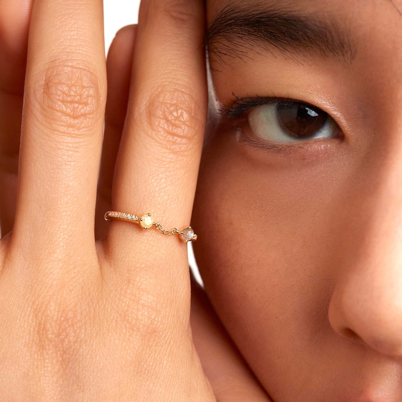 Main Image 4 of PDPAOLA™ at Zales Blue Labradorite and Multi-Color Cubic Zirconia Linked Ring in Sterling Silver with 18K Gold Plate