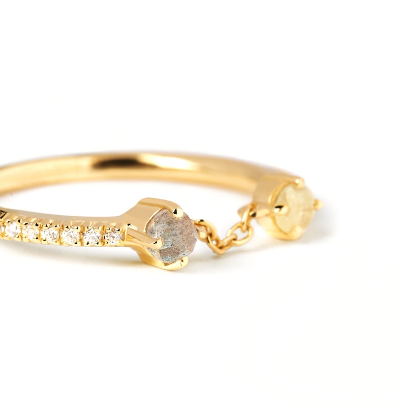 Main Image 5 of PDPAOLA™ at Zales Blue Labradorite and Multi-Color Cubic Zirconia Linked Ring in Sterling Silver with 18K Gold Plate