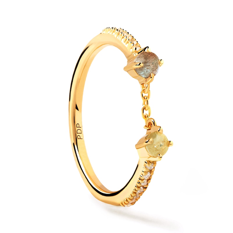 Main Image 6 of PDPAOLA™ at Zales Blue Labradorite and Multi-Color Cubic Zirconia Linked Ring in Sterling Silver with 18K Gold Plate