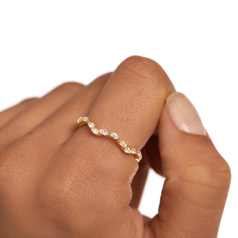 Main Image 2 of PDPAOLA™ at Zales Marquise Cubic Zirconia Wavy Band in Sterling Silver with 18K Gold Plate