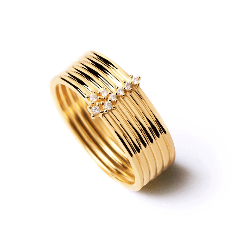 Main Image 1 of PDPAOLA™ at Zales Cubic Zirconia Ribbed Ring in Sterling Silver with 18K Gold Plate