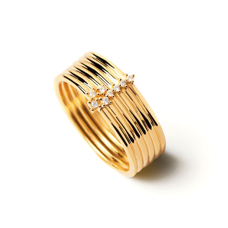 Main Image 3 of PDPAOLA™ at Zales Cubic Zirconia Ribbed Ring in Sterling Silver with 18K Gold Plate