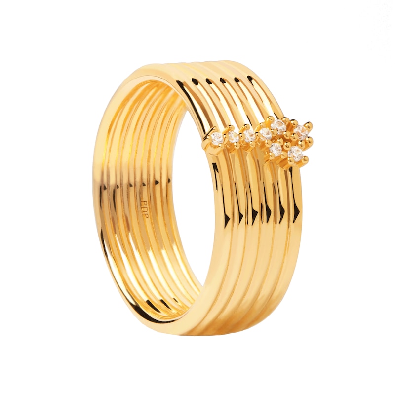 Main Image 7 of PDPAOLA™ at Zales Cubic Zirconia Ribbed Ring in Sterling Silver with 18K Gold Plate