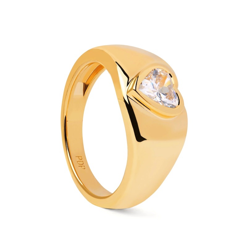 Main Image 7 of PDPAOLA™ at Zales 5.0mm Heart-Shaped Cubic Zirconia Solitaire Ring in Sterling Silver with 18K Gold Plate