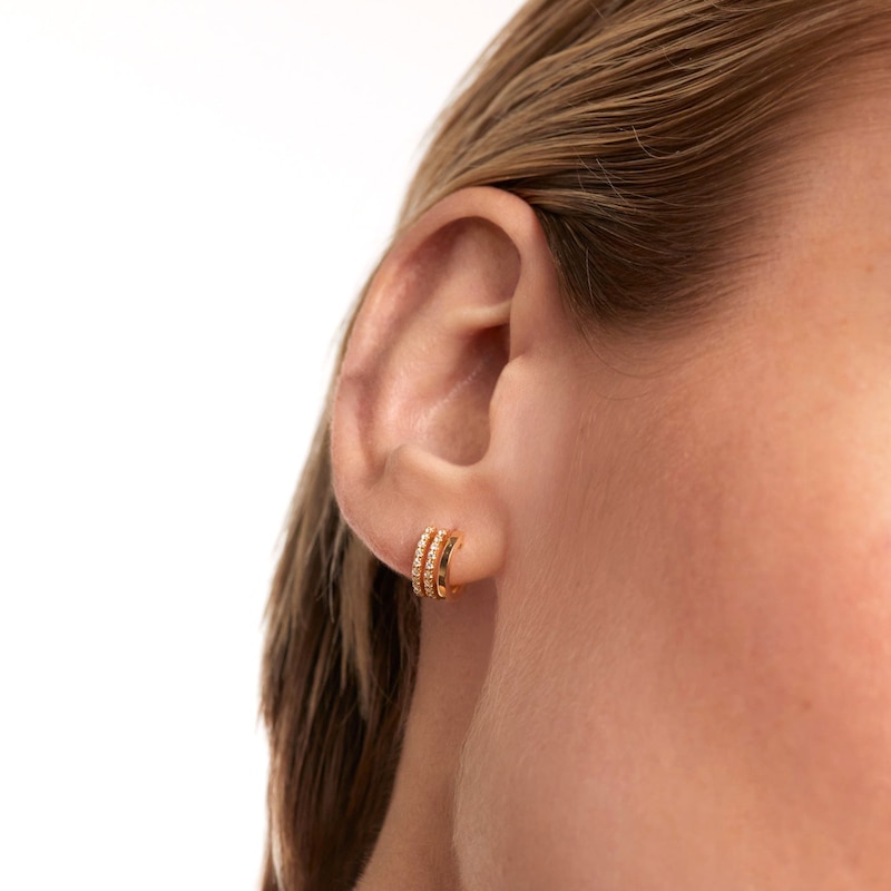 1/6 CT. T.W. Lab-Created Diamond Triple Row Open Hoop Earrings in 14K Gold