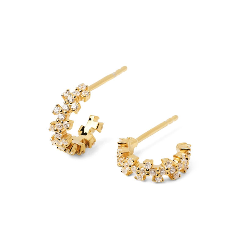 Main Image 3 of 1/2 CT. T.W. Lab-Grown Diamond Scatter Open Hoop Earrings in 14K Gold