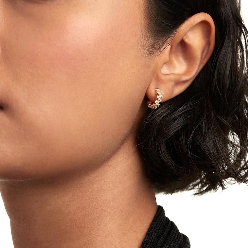 Main Image 4 of 1/2 CT. T.W. Lab-Grown Diamond Scatter Open Hoop Earrings in 14K Gold