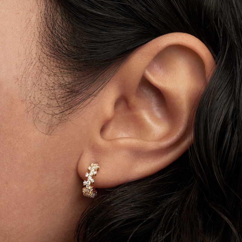 Main Image 5 of 1/2 CT. T.W. Lab-Grown Diamond Scatter Open Hoop Earrings in 14K Gold