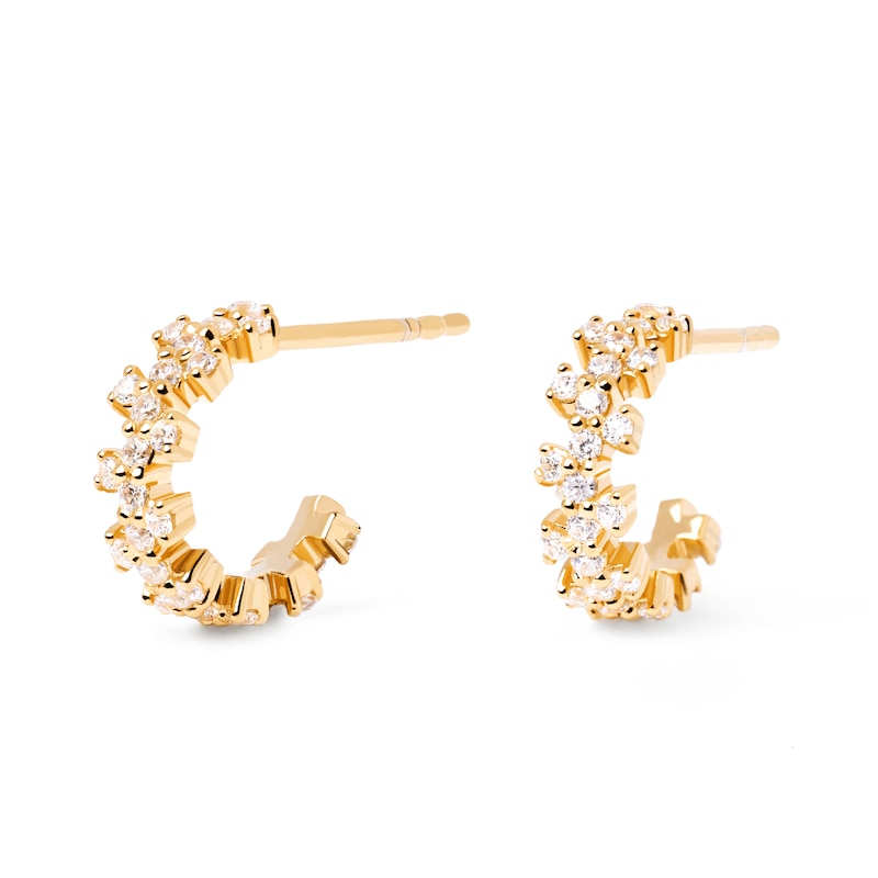 Main Image 6 of 1/2 CT. T.W. Lab-Grown Diamond Scatter Open Hoop Earrings in 14K Gold