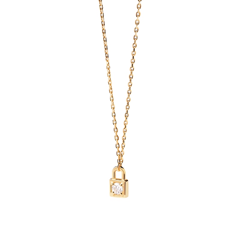 Main Image 1 of 1/10 CT. Lab-Grown Diamond Solitaire Lock Pendant in 14K Gold - 19.69"