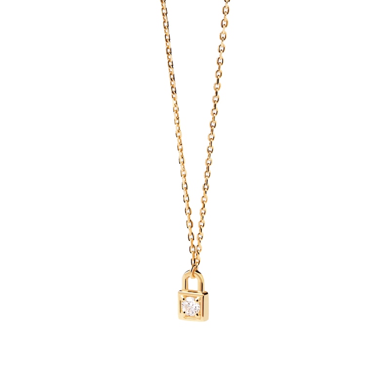 1/10 CT. Lab-Created Diamond Solitaire Lock Pendant in 14K Gold - 19.69"