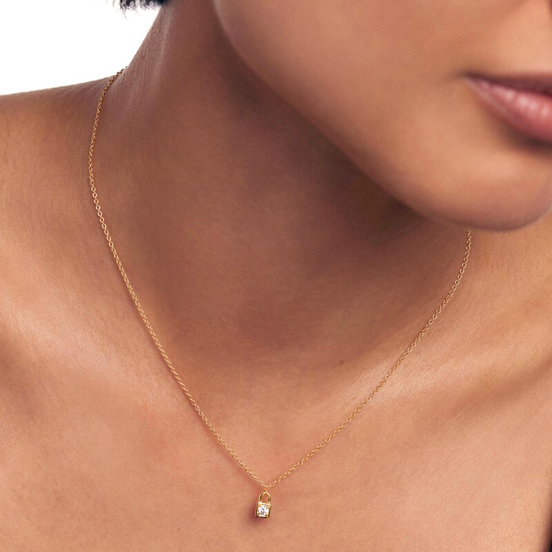 Main Image 2 of 1/10 CT. Lab-Grown Diamond Solitaire Lock Pendant in 14K Gold - 19.69"