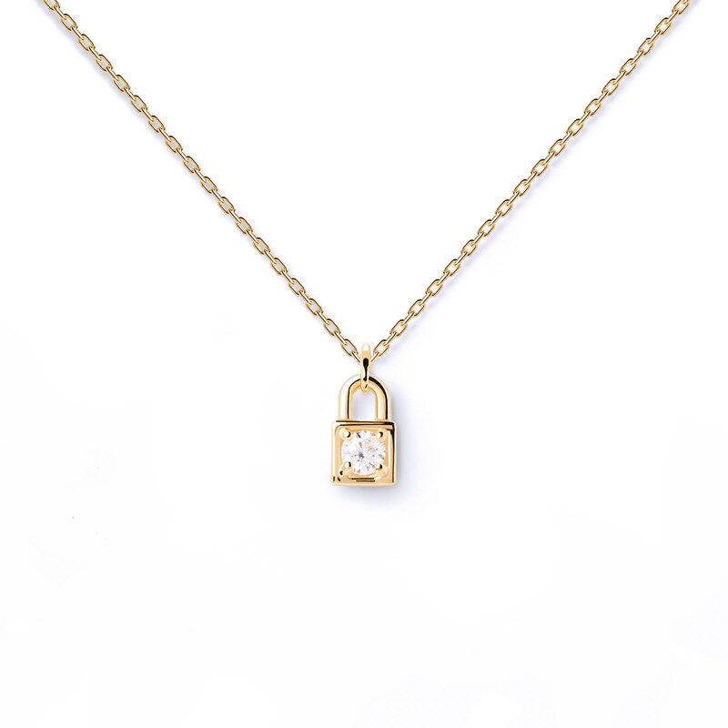 Main Image 3 of 1/10 CT. Lab-Grown Diamond Solitaire Lock Pendant in 14K Gold - 19.69"