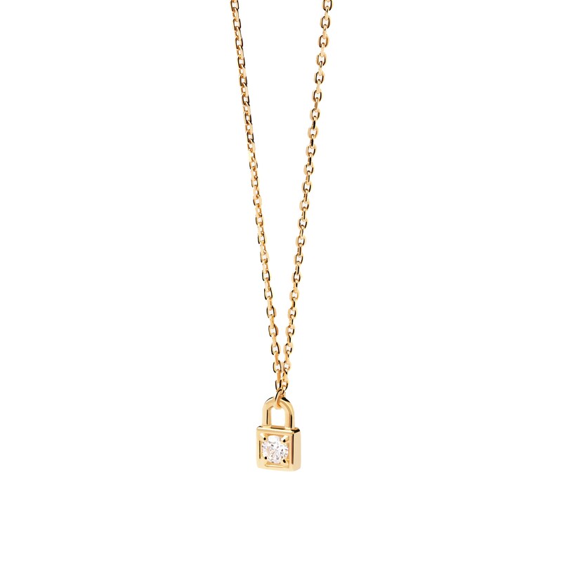 Main Image 4 of 1/10 CT. Lab-Grown Diamond Solitaire Lock Pendant in 14K Gold - 19.69"
