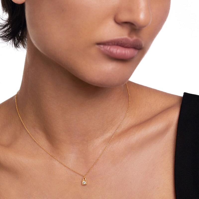 Main Image 5 of 1/10 CT. Lab-Grown Diamond Solitaire Lock Pendant in 14K Gold - 19.69"