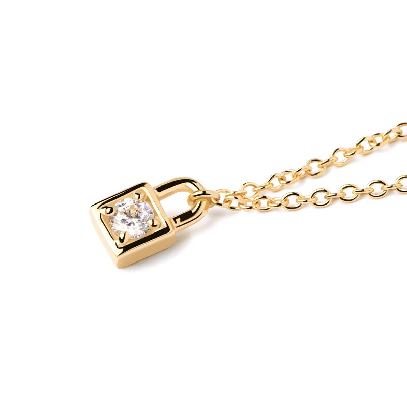 1/10 CT. Lab-Created Diamond Solitaire Lock Pendant in 14K Gold - 19.69"