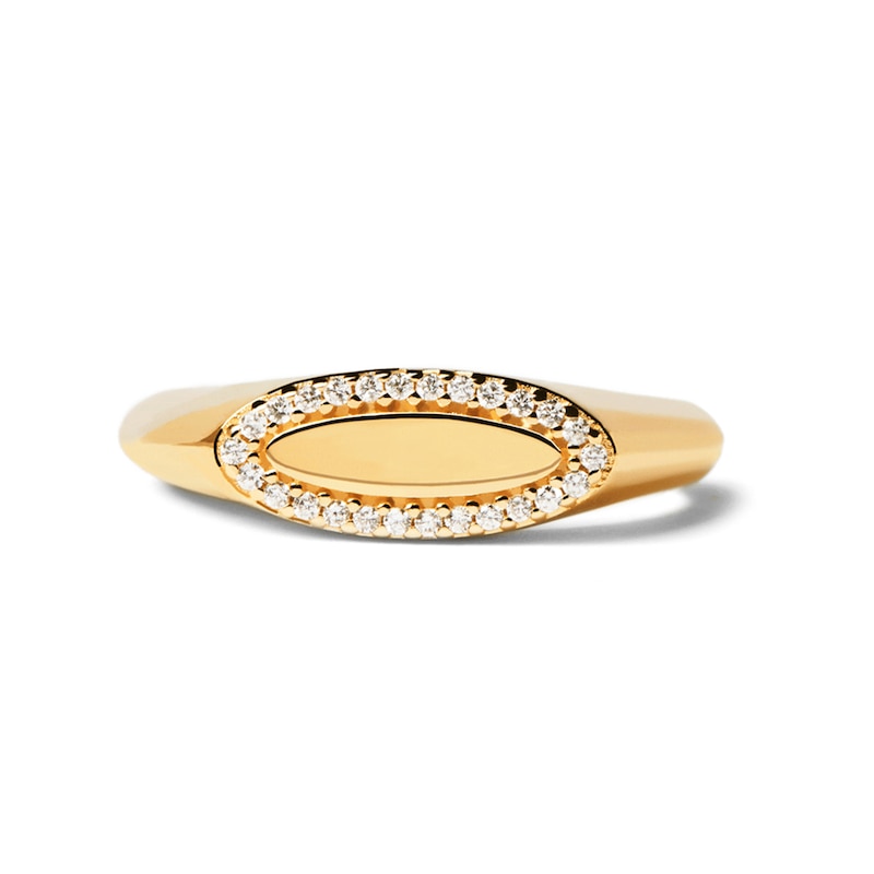Main Image 1 of 1/10 CT. T.W. Lab-Grown Diamond Frame Elongated Oval Ring in 14K Gold