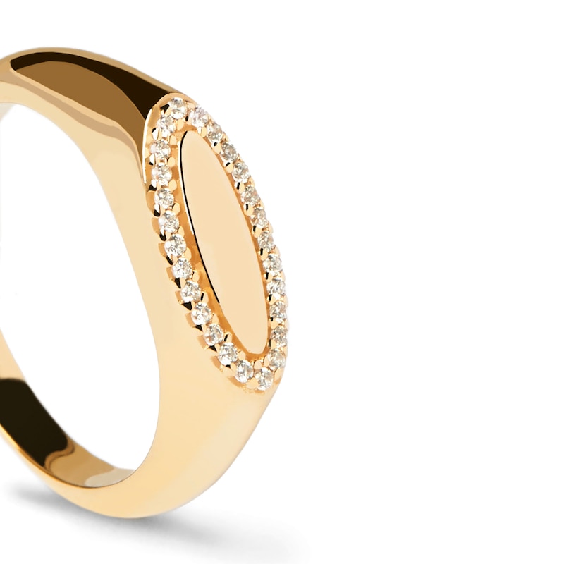 Main Image 4 of 1/10 CT. T.W. Lab-Grown Diamond Frame Elongated Oval Ring in 14K Gold