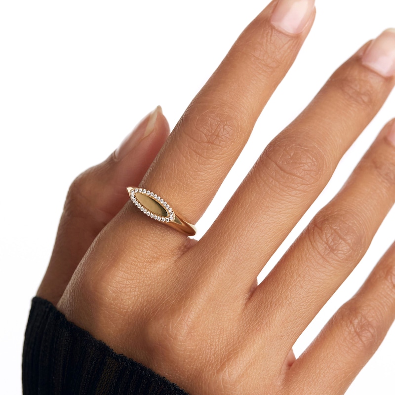 Main Image 6 of 1/10 CT. T.W. Lab-Grown Diamond Frame Elongated Oval Ring in 14K Gold