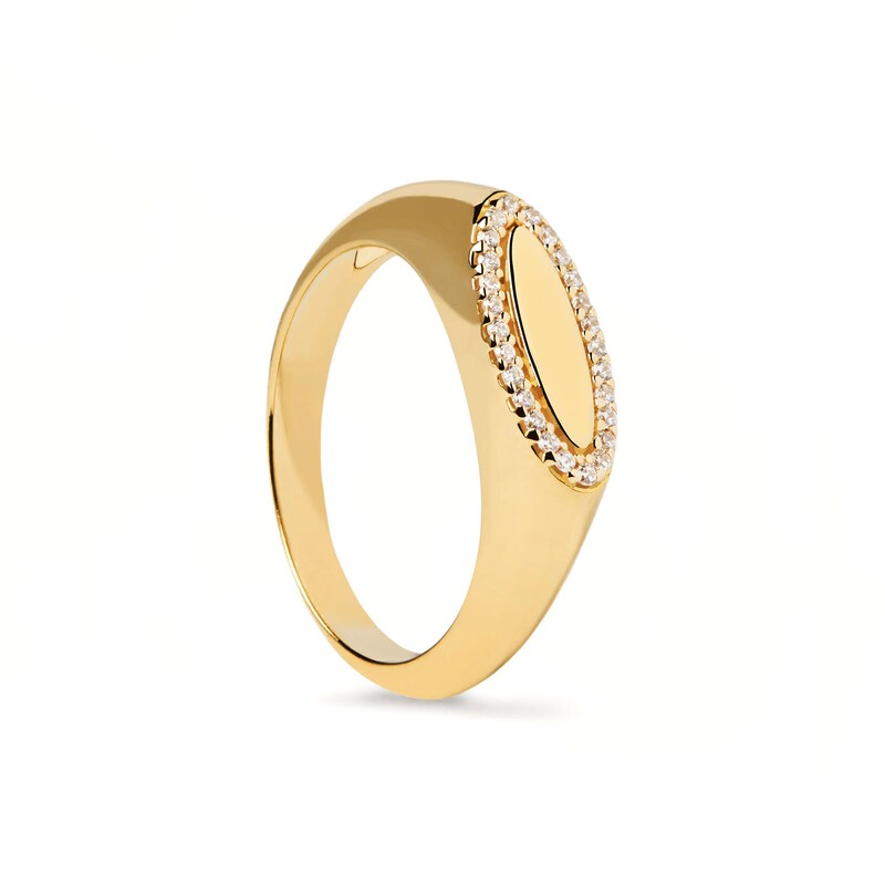 Main Image 8 of 1/10 CT. T.W. Lab-Grown Diamond Frame Elongated Oval Ring in 14K Gold