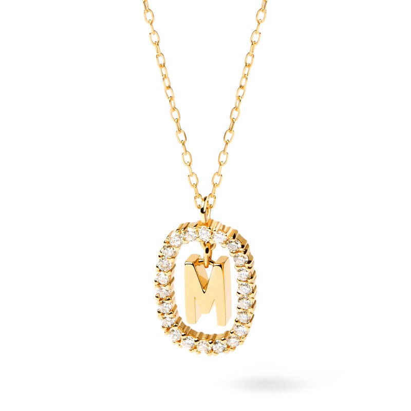 Main Image 1 of 1/4 CT. T.W. Lab-Grown Diamond Open Frame "M" Initial Pendant in 14K Gold – 19.69"