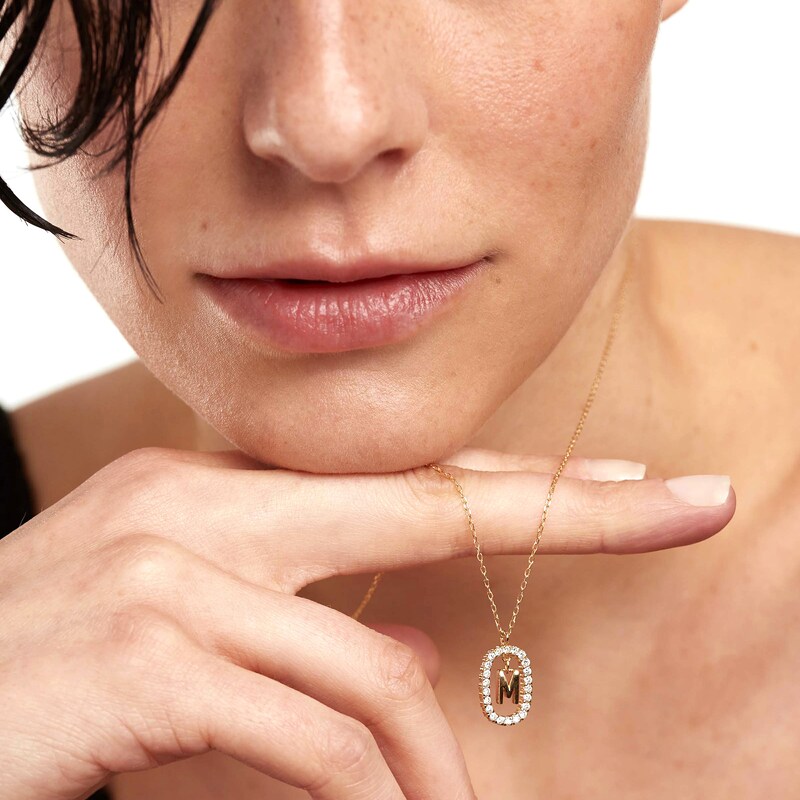 Main Image 2 of 1/4 CT. T.W. Lab-Grown Diamond Open Frame "M" Initial Pendant in 14K Gold – 19.69"
