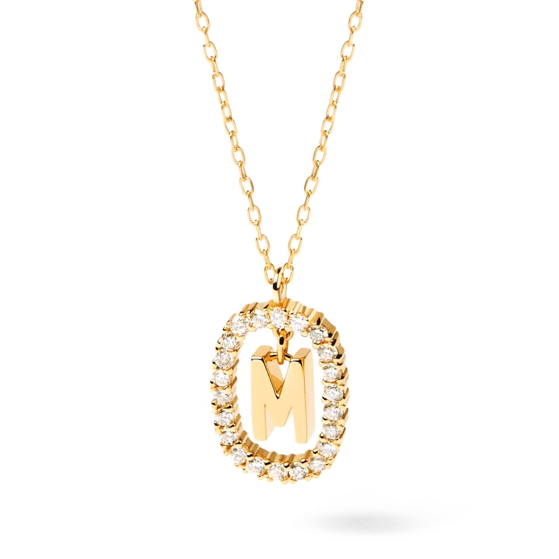 Main Image 3 of 1/4 CT. T.W. Lab-Grown Diamond Open Frame "M" Initial Pendant in 14K Gold – 19.69"
