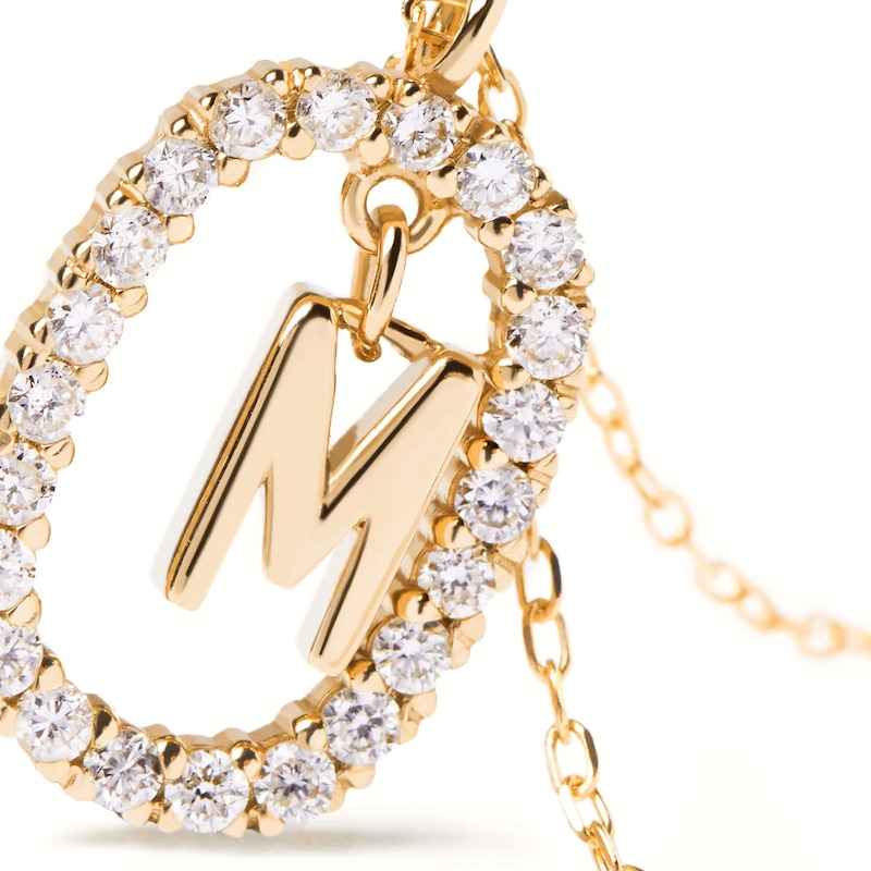 Main Image 4 of 1/4 CT. T.W. Lab-Grown Diamond Open Frame "M" Initial Pendant in 14K Gold – 19.69"