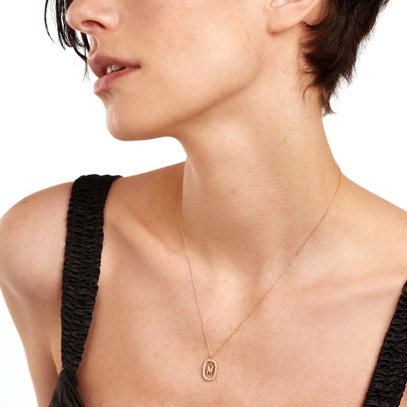 Main Image 5 of 1/4 CT. T.W. Lab-Grown Diamond Open Frame "M" Initial Pendant in 14K Gold – 19.69"