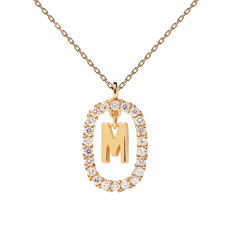 1/4 CT. T.W. Lab-Created Diamond Open Frame "M" Initial Pendant in 14K Gold – 19.69"