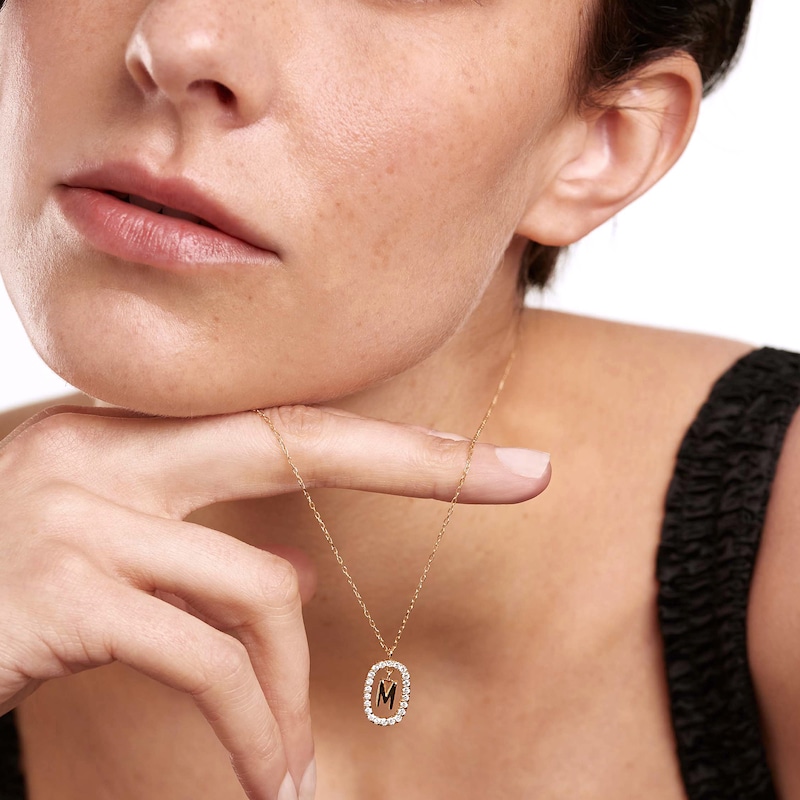 Main Image 8 of 1/4 CT. T.W. Lab-Grown Diamond Open Frame "M" Initial Pendant in 14K Gold – 19.69"