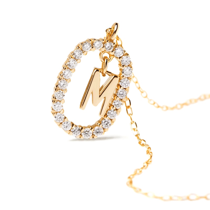 Main Image 9 of 1/4 CT. T.W. Lab-Grown Diamond Open Frame "M" Initial Pendant in 14K Gold – 19.69"