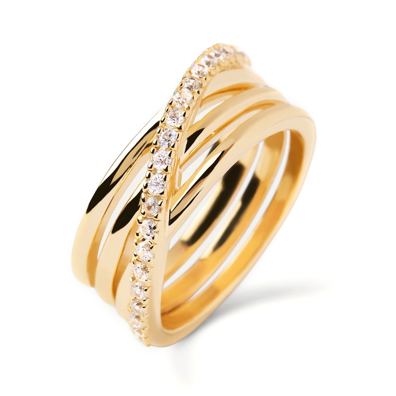 Main Image 1 of 1/4 CT. T.W. Lab-Grown Diamond Layered Crossover Ring in 14K Gold - Size 6.75
