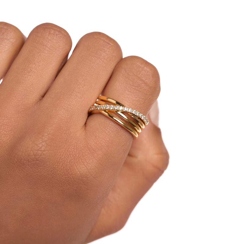 Main Image 4 of 1/4 CT. T.W. Lab-Grown Diamond Layered Crossover Ring in 14K Gold - Size 6.75