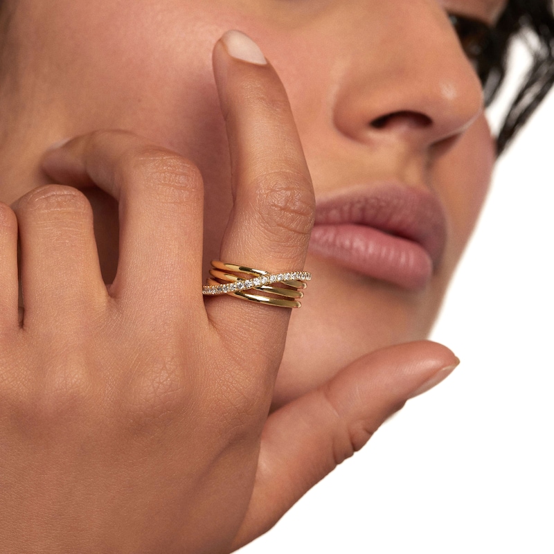 Main Image 6 of 1/4 CT. T.W. Lab-Grown Diamond Layered Crossover Ring in 14K Gold - Size 6.75