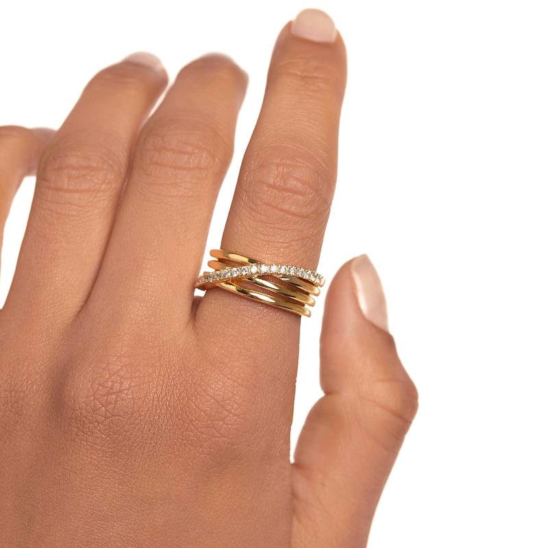 Main Image 7 of 1/4 CT. T.W. Lab-Grown Diamond Layered Crossover Ring in 14K Gold - Size 6.75