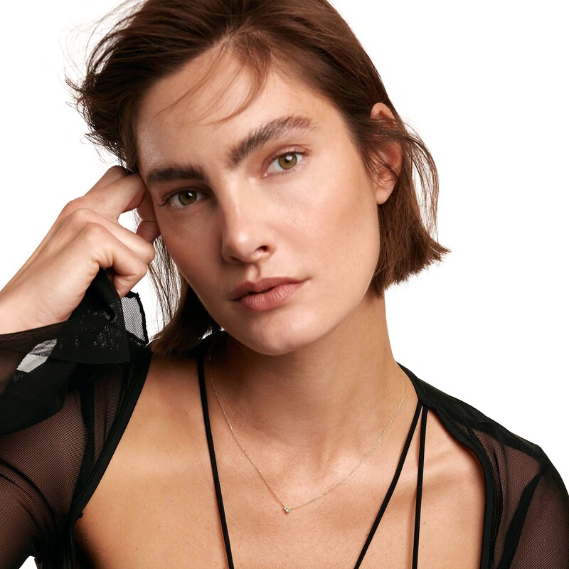 Main Image 4 of 1/8 CT. T.W. Lab-Grown Diamond Small and Large Two Stone Necklace in 14K Gold – 19.69"